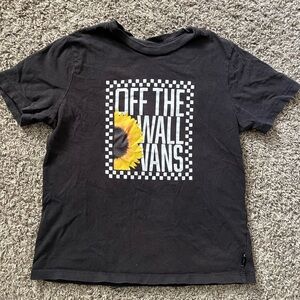 Vans Black Tee with Sunflower and Checkered Print